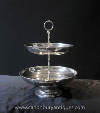 Victorian Silver Plate Two Tiered Cake Stand English Afternoon Tea